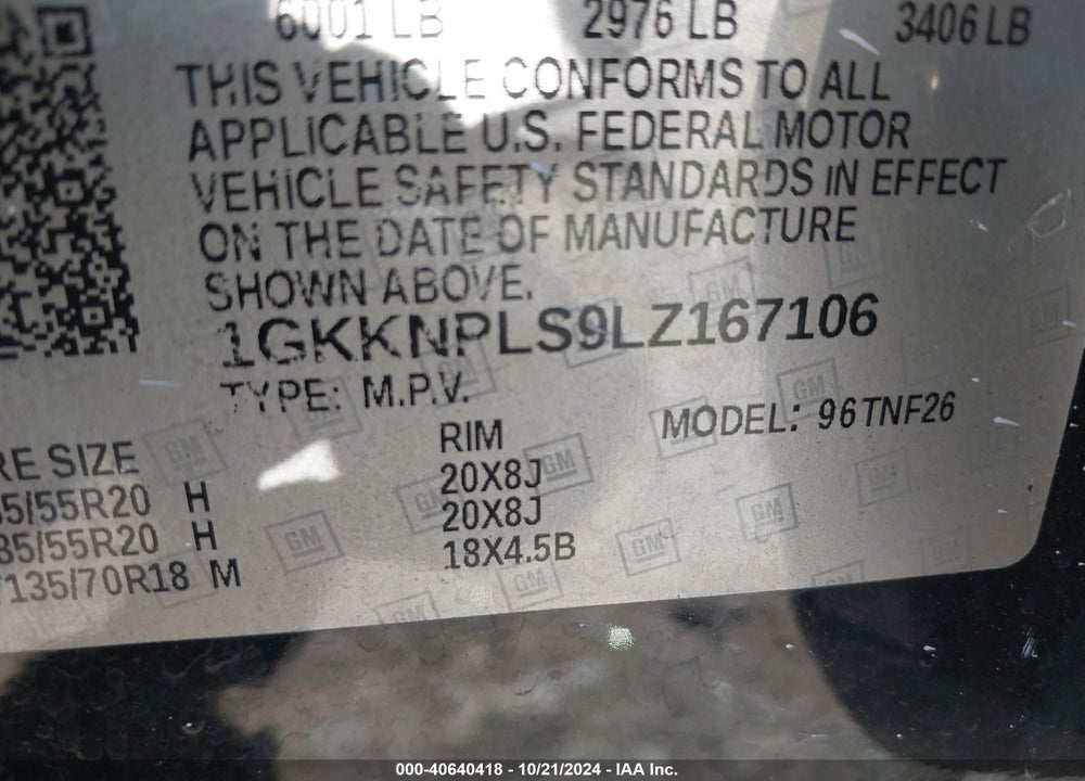 2020 GMC ACADIA FWD DENALI VIN: 1GKKNPLS9LZ167106