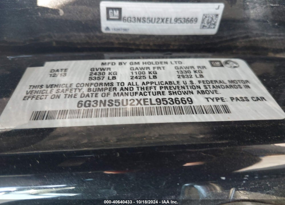 2014 CHEVROLET CAPRICE VIN: 6G3NS5U2XEL953669