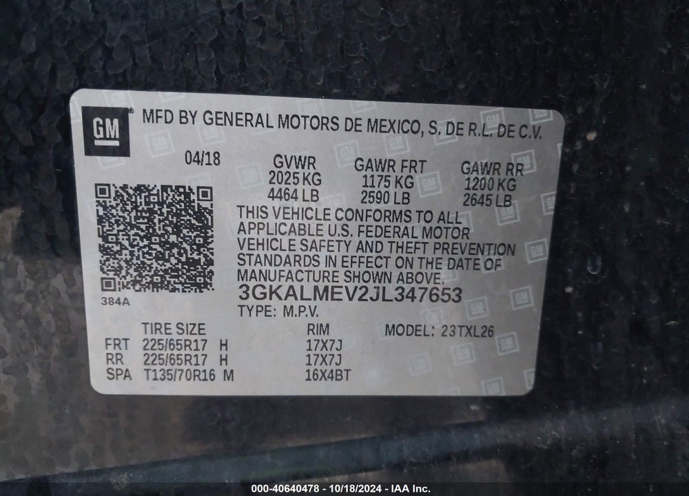 2018 GMC TERRAIN SLE VIN: 3GKALMEV2JL347653