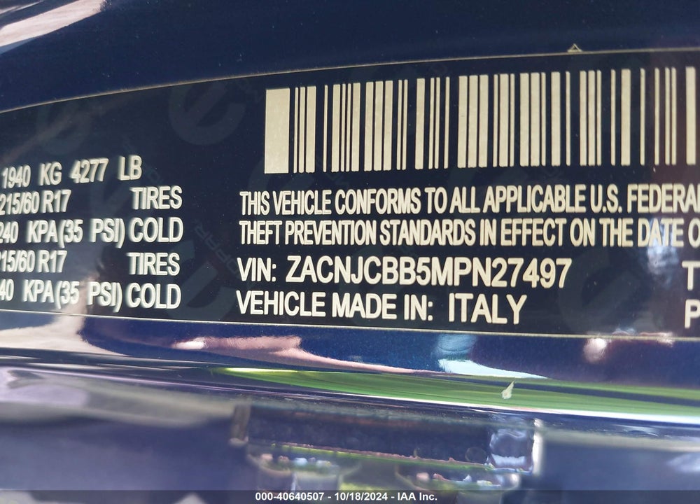 2021 JEEP RENEGADE LATITUDE FWD VIN: ZACNJCBB5MPN27497