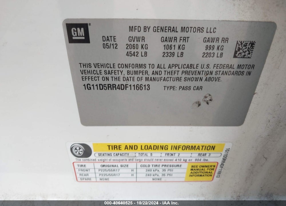 2013 CHEVROLET MALIBU ECO VIN: 1G11D5RR4DF116613