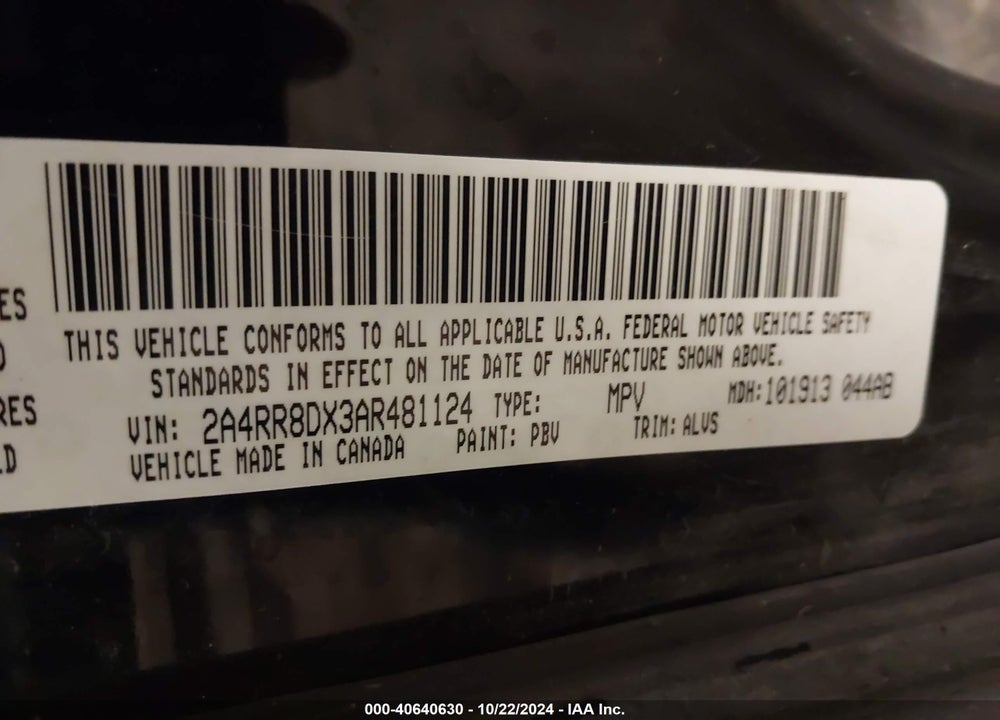 2010 CHRYSLER TOWN & COUNTRY TOURING PLUS VIN: 2A4RR8DX3AR481124