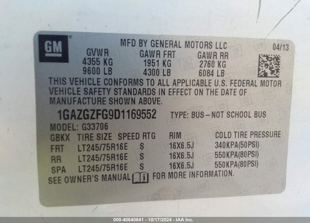 2013 CHEVROLET EXPRESS 3500 LS VIN: 1GAZGZFG9D1169552