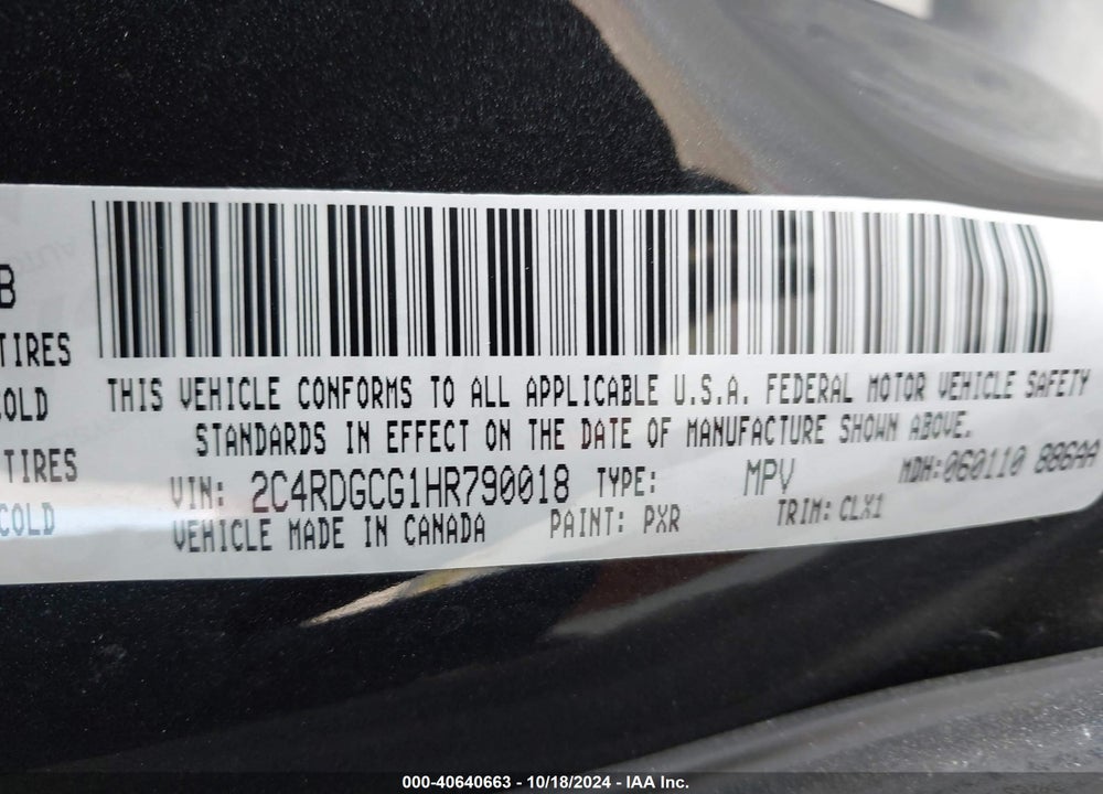 2017 DODGE GRAND CARAVAN SXT VIN: 2C4RDGCG1HR790018