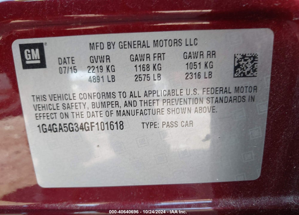 2016 BUICK LACROSSE VIN: 1G4GA5G34GF101618