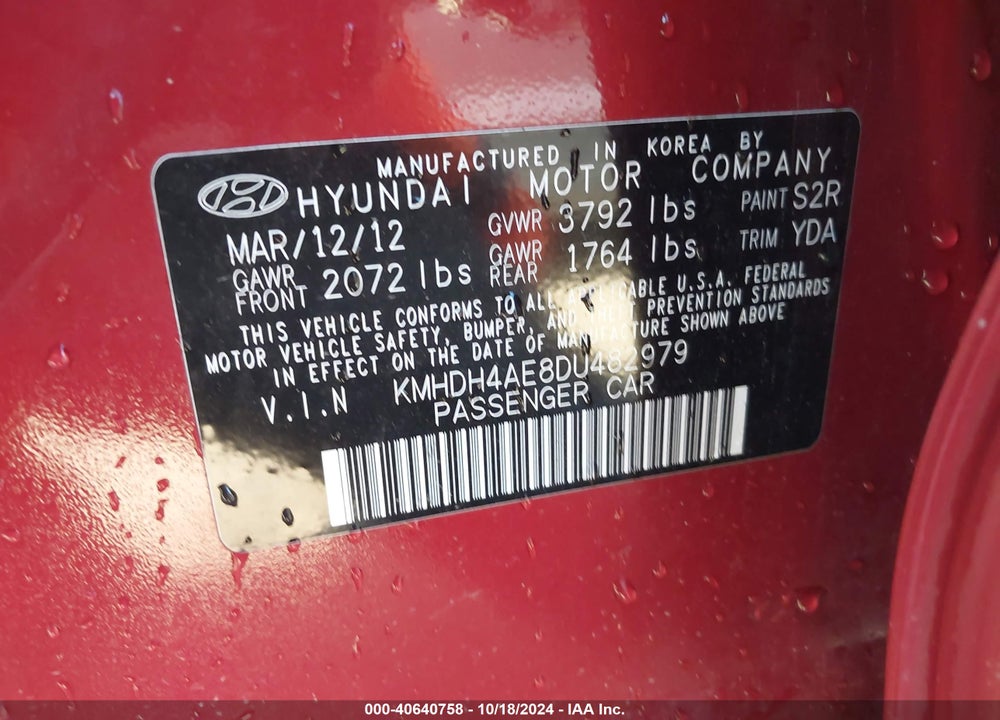 2013 HYUNDAI ELANTRA GLS VIN: KMHDH4AE8DU482979