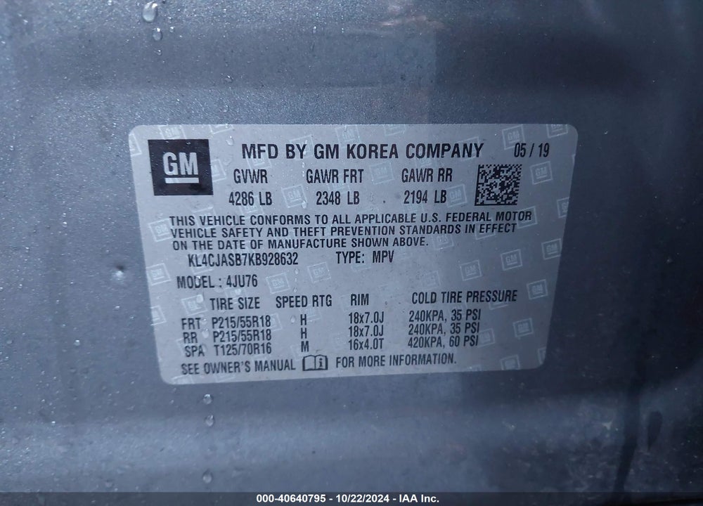 2019 BUICK ENCORE FWD PREFERRED VIN: KL4CJASB7KB928632
