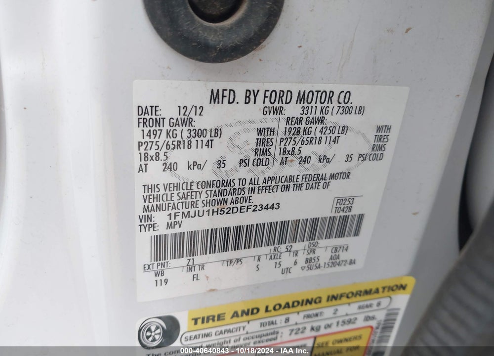 2013 FORD EXPEDITION XLT VIN: 1FMJU1H52DEF23443