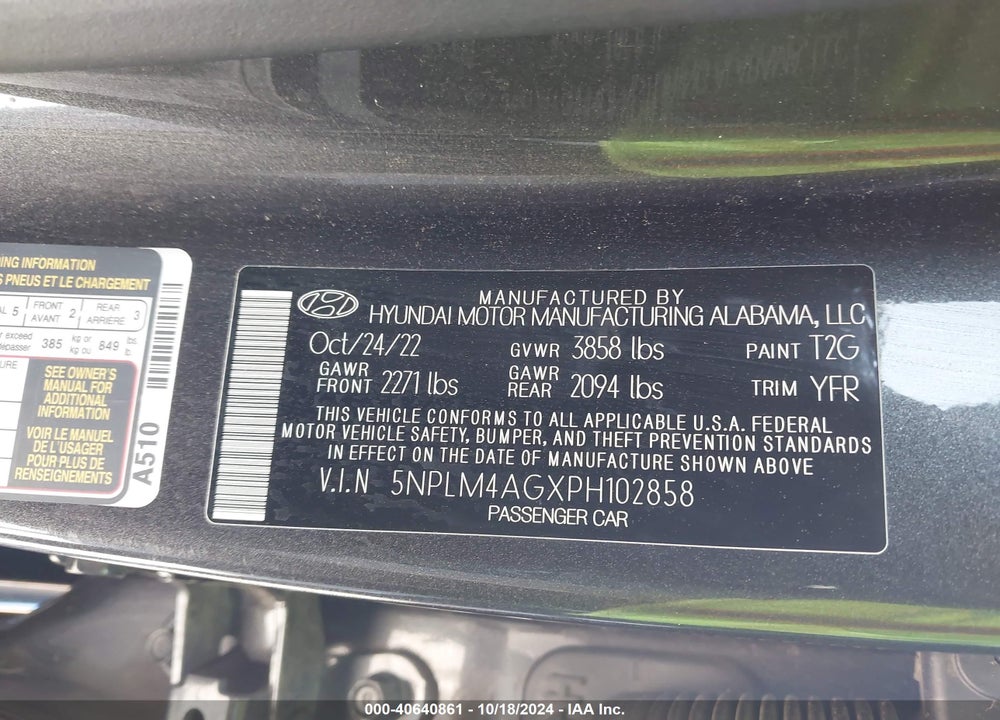 2023 HYUNDAI ELANTRA SEL VIN: 5NPLM4AGXPH102858