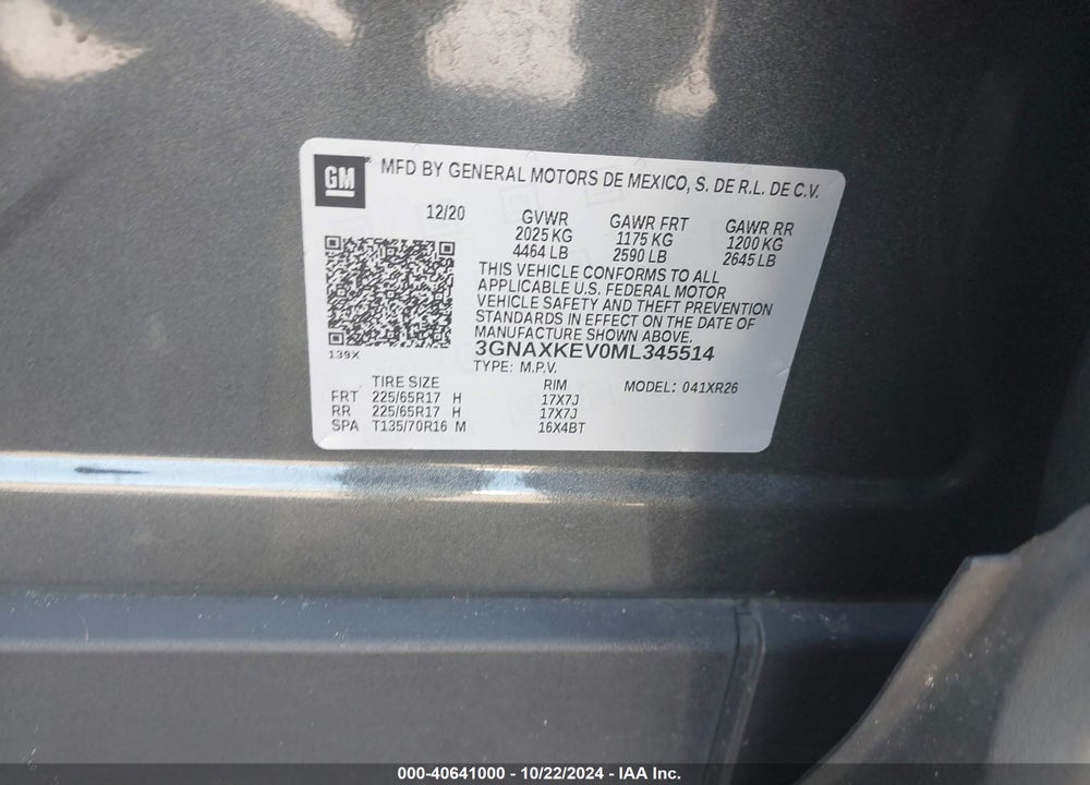2021 CHEVROLET EQUINOX FWD LT VIN: 3GNAXKEV0ML345514