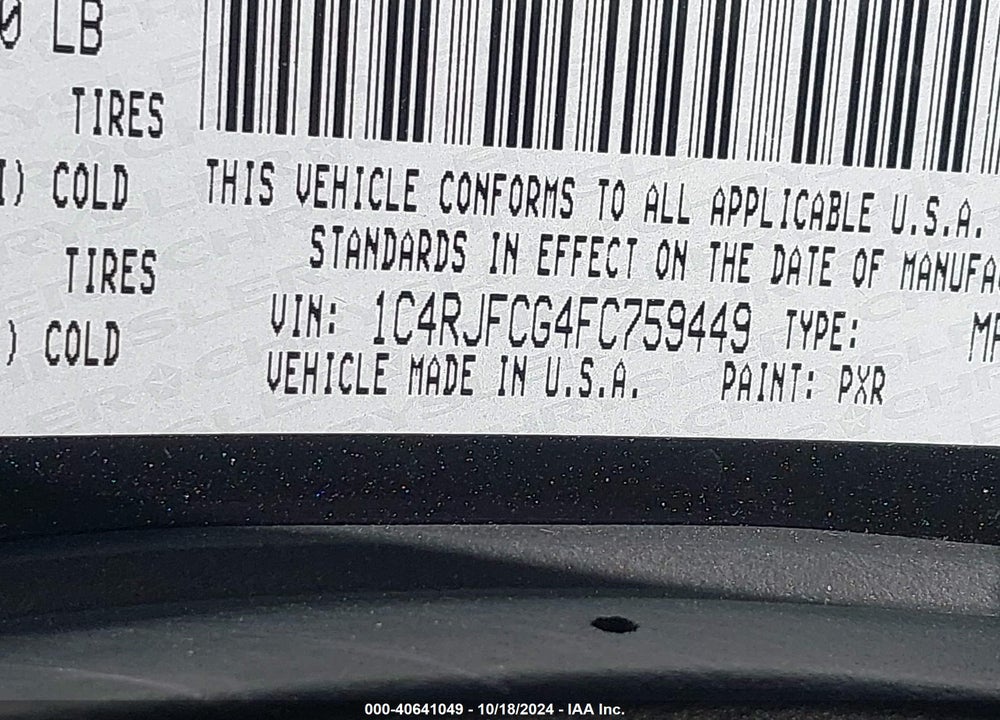 2015 JEEP GRAND CHEROKEE OVERLAND VIN: 1C4RJFCG4FC759449