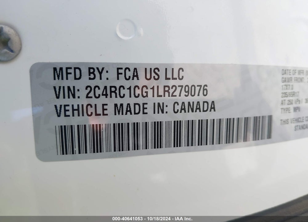 2020 CHRYSLER VOYAGER LX VIN: 2C4RC1CG1LR279076