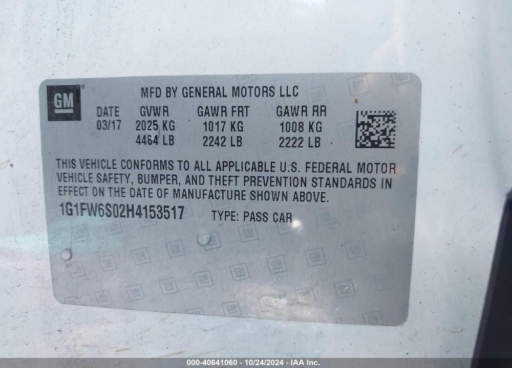 2017 CHEVROLET BOLT EV LT VIN: 1G1FW6S02H4153517