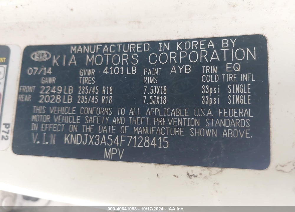 2015 KIA SOUL VIN: KNDJX3A54F7128415