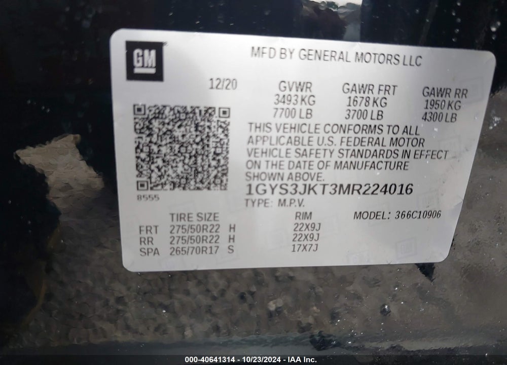2021 CADILLAC ESCALADE ESV 2WD LUXURY VIN: 1GYS3JKT3MR224016