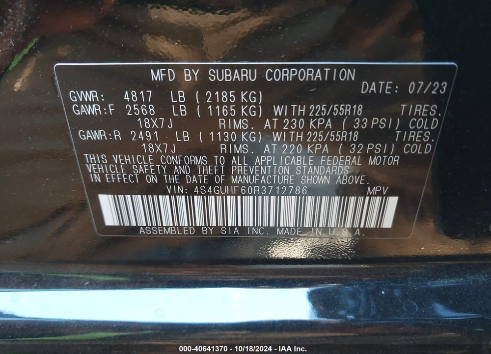 2024 SUBARU CROSSTREK SPORT VIN: 4S4GUHF60R3712786