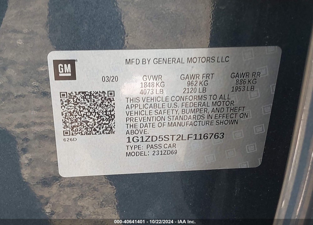 2020 CHEVROLET MALIBU FWD LT VIN: 1G1ZD5ST2LF116763