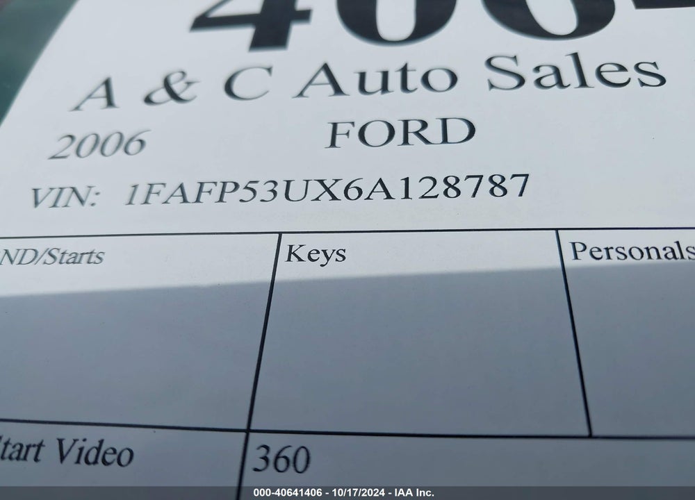 2006 FORD TAURUS SE VIN: 1FAFP53UX6A128787