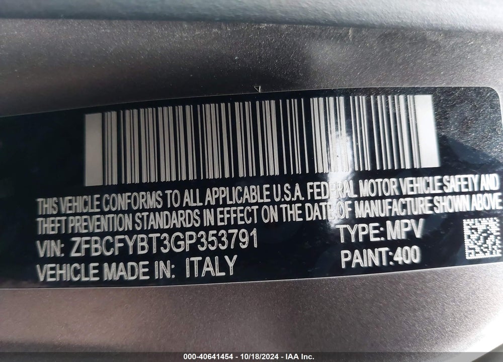2016 FIAT 500X EASY VIN: ZFBCFYBT3GP353791