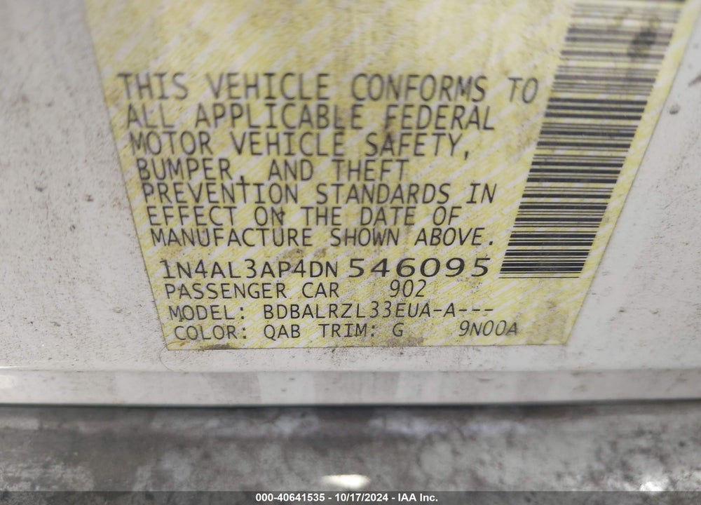 2013 NISSAN ALTIMA 2.5 S VIN: 1N4AL3AP4DN546095