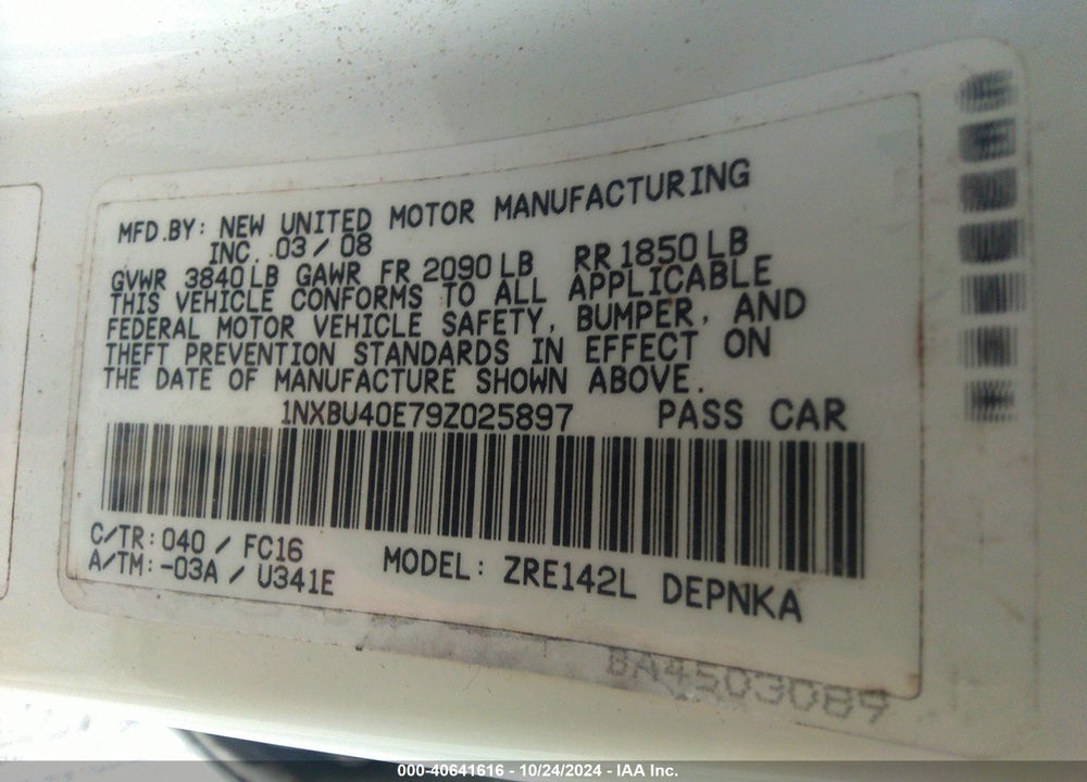 2009 TOYOTA COROLLA XLE VIN: 1NXBU40E79Z025897