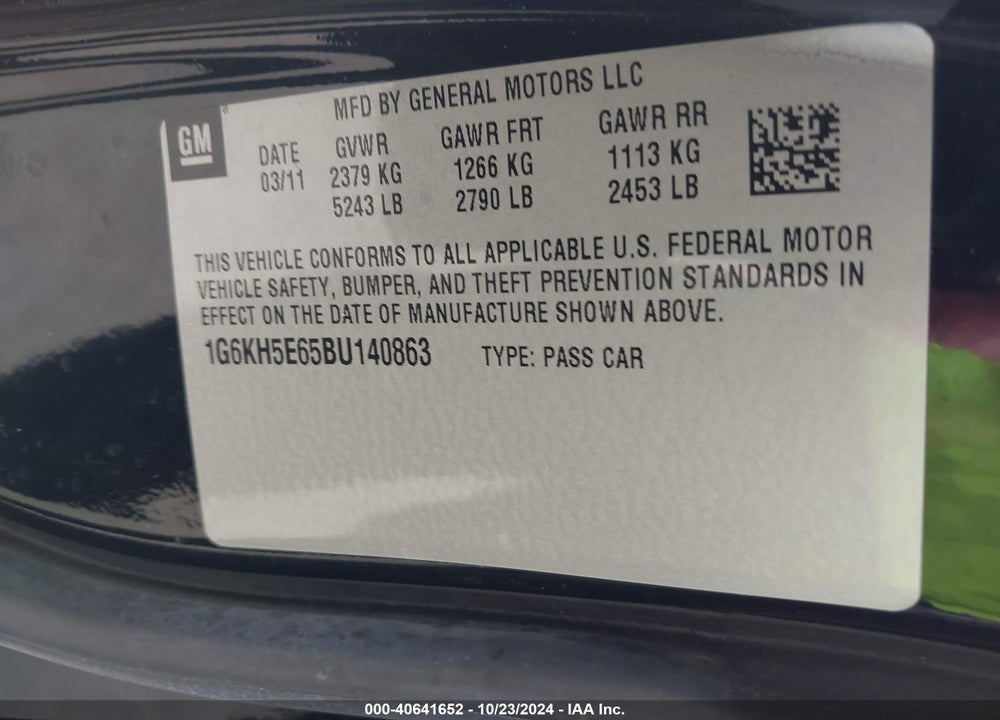 2011 CADILLAC DTS PREMIUM COLLECTION VIN: 1G6KH5E65BU140863