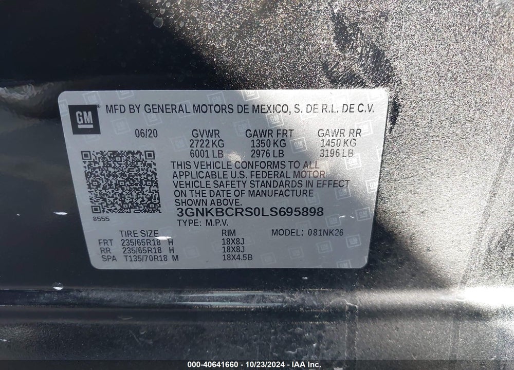 2020 CHEVROLET BLAZER FWD 2LT VIN: 3GNKBCRS0LS695898