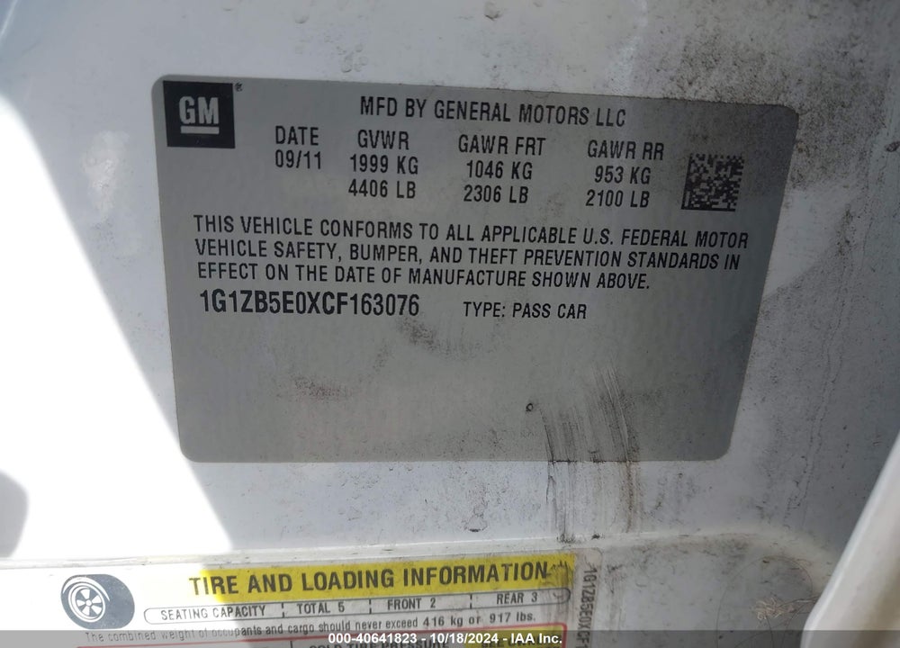 2012 CHEVROLET MALIBU LS VIN: 1G1ZB5E0XCF163076