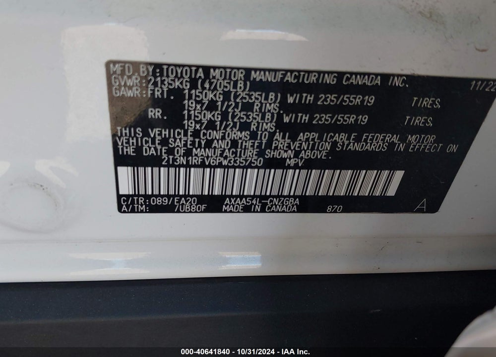 2023 TOYOTA RAV4 LIMITED VIN: 2T3N1RFV6PW335750