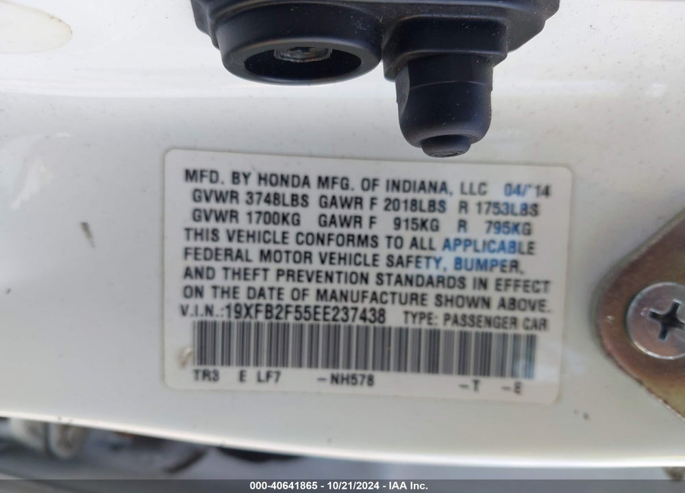 2014 HONDA CIVIC LX VIN: 19XFB2F55EE237438