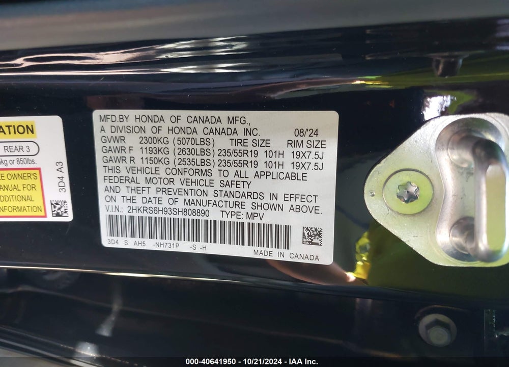 2025 HONDA CR-V HYBRID SPORT TOURING VIN: 2HKRS6H93SH808890