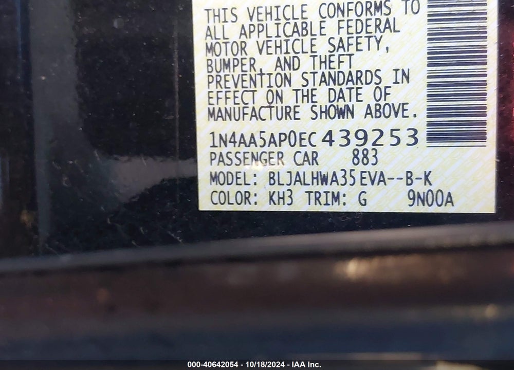 2014 NISSAN MAXIMA 3.5 SV VIN: 1N4AA5AP0EC439253
