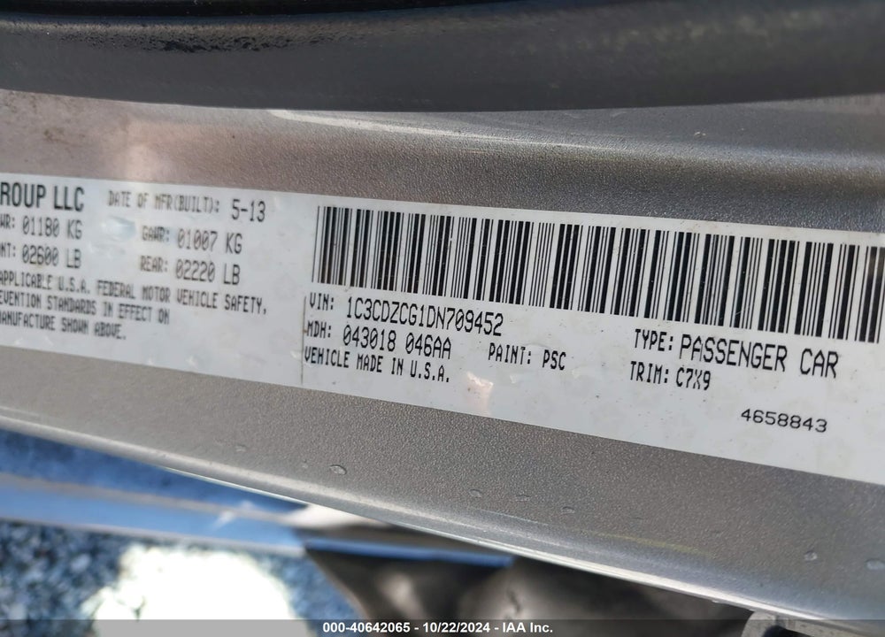 2013 DODGE AVENGER SXT VIN: 1C3CDZCG1DN709452