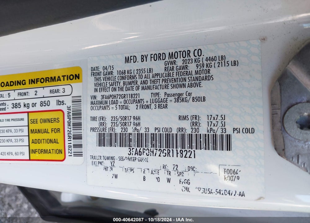 2016 FORD FUSION SE VIN: 3FA6P0H72GR118221