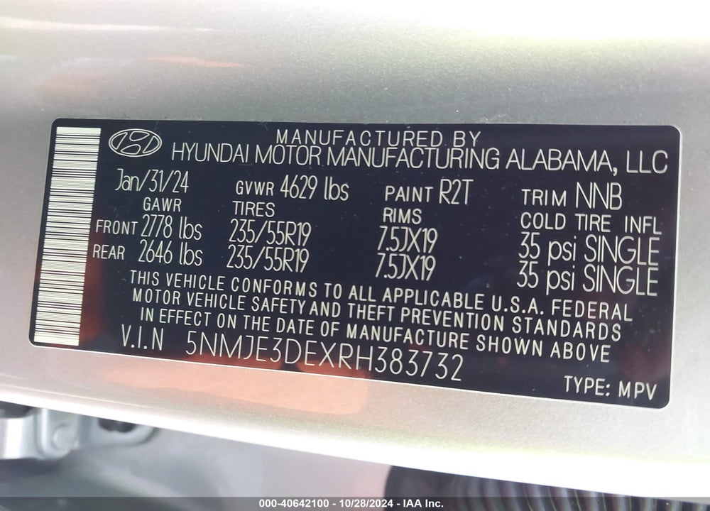 2024 HYUNDAI TUCSON LIMITED VIN: 5NMJE3DEXRH383732