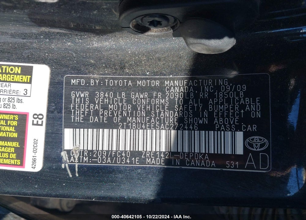 2010 TOYOTA COROLLA LE VIN: 2T1BU4EE5AC272446