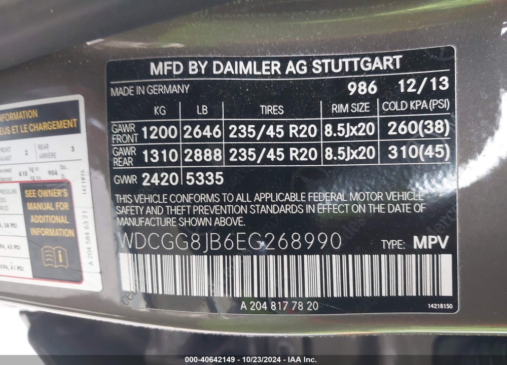 2014 MERCEDES-BENZ GLK 350 4MATIC VIN: WDCGG8JB6EG268990