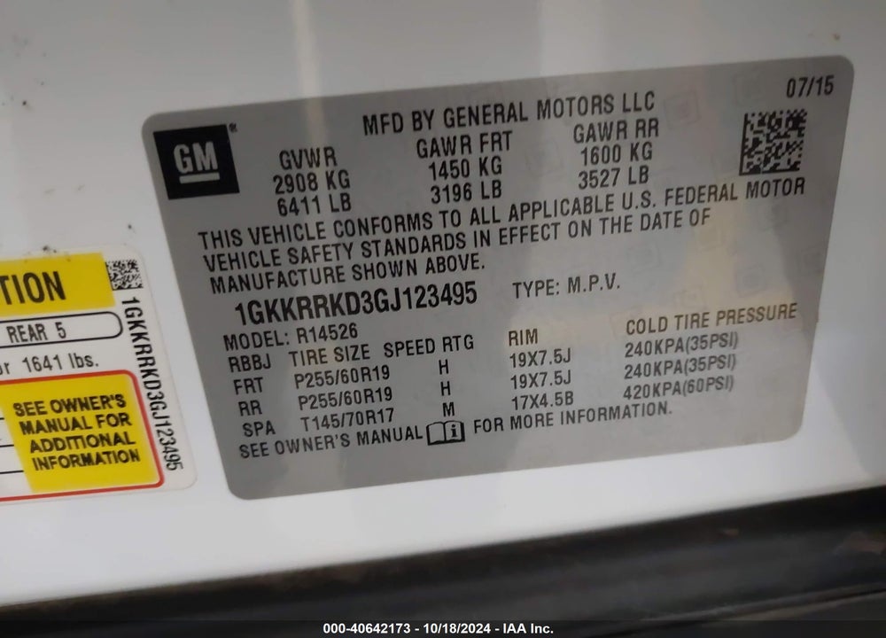 2016 GMC ACADIA SLT-1 VIN: 1GKKRRKD3GJ123495