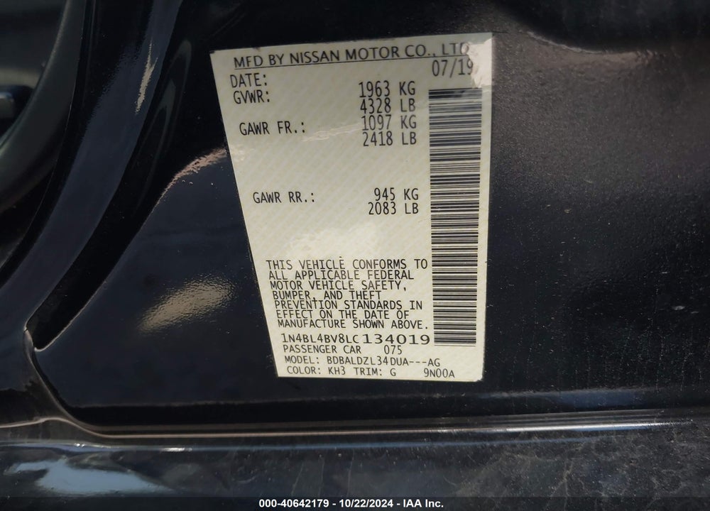 2020 NISSAN ALTIMA S FWD VIN: 1N4BL4BV8LC134019