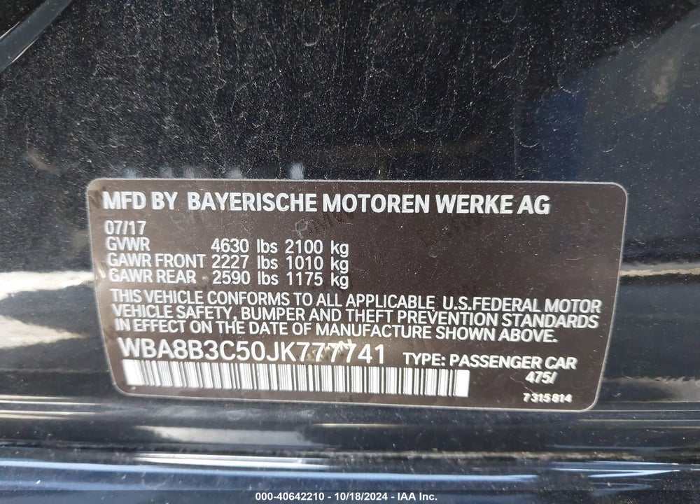 2018 BMW 340I VIN: WBA8B3C50JK777741