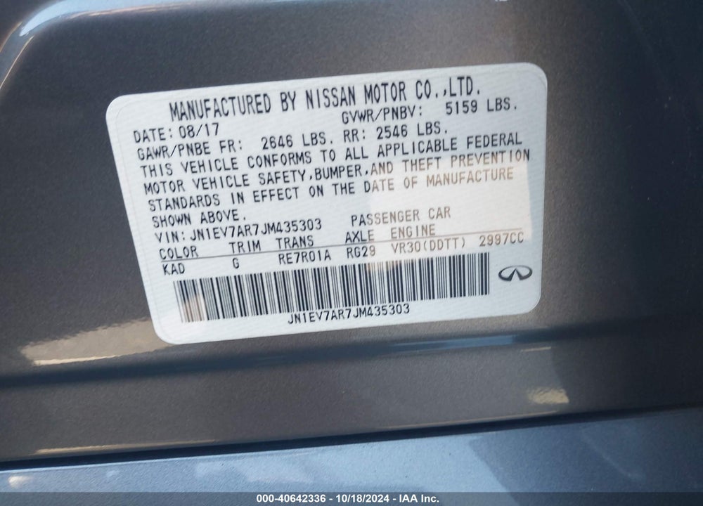 2018 INFINITI Q50 3.0T LUXE VIN: JN1EV7AR7JM435303