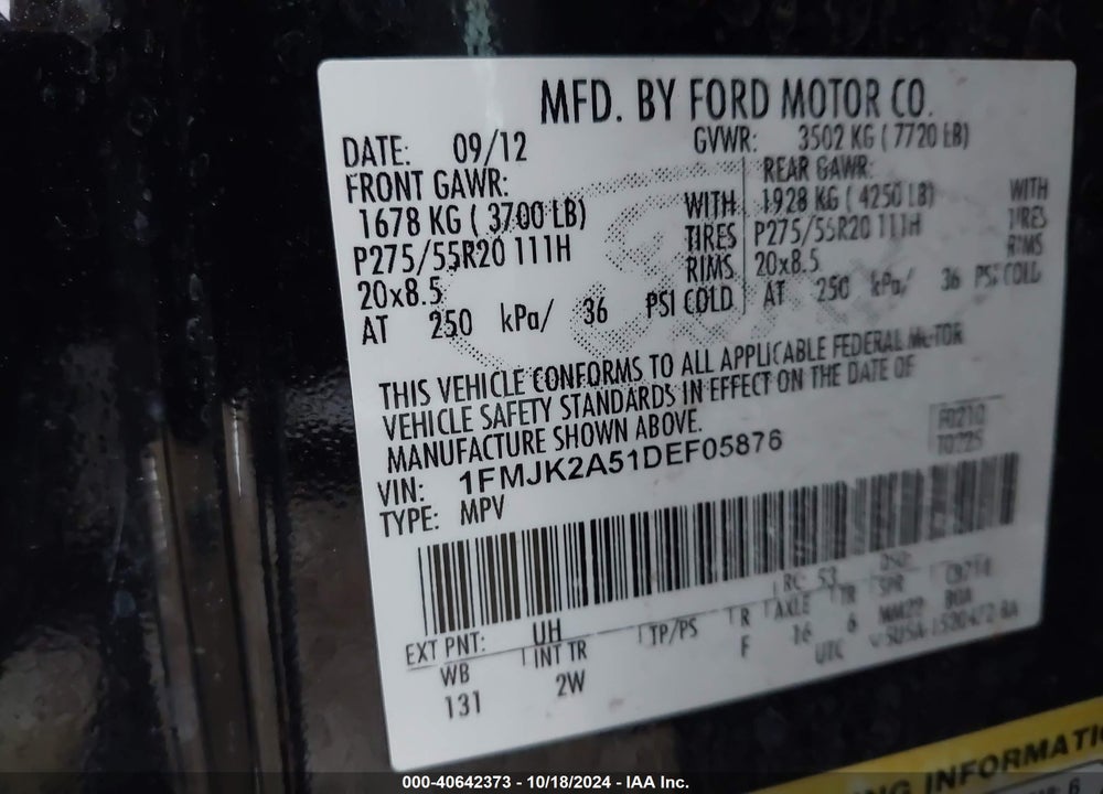 2013 FORD EXPEDITION EL LIMITED VIN: 1FMJK2A51DEF05876
