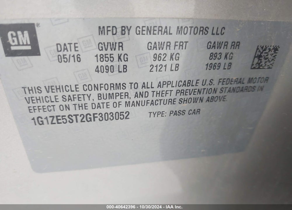2016 CHEVROLET MALIBU 1LT VIN: 1G1ZE5ST2GF303052