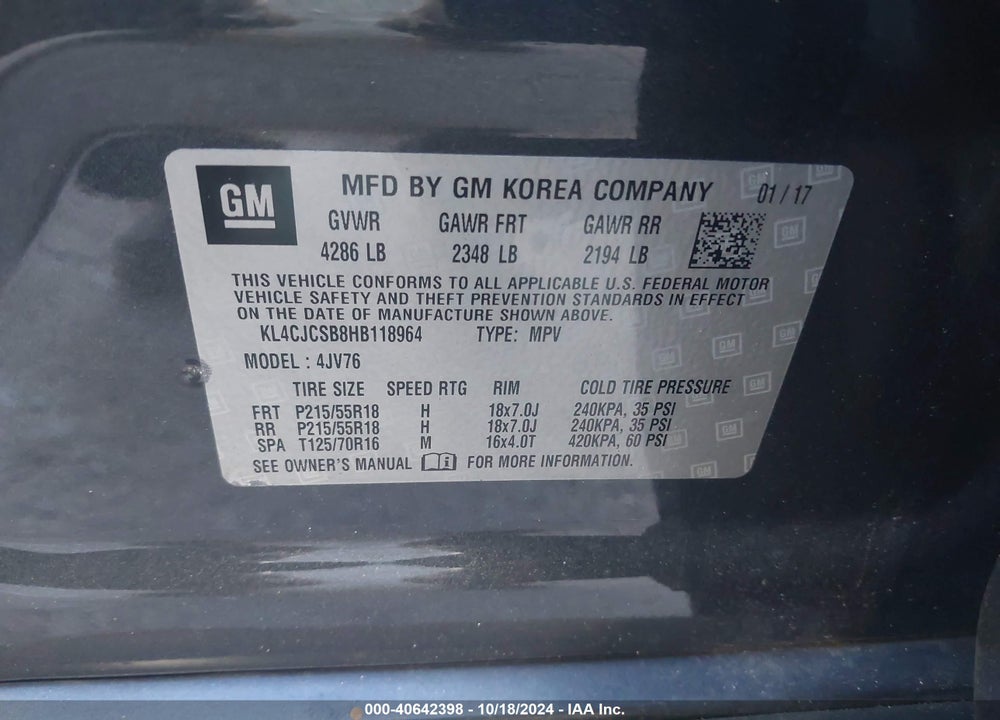 2017 BUICK ENCORE ESSENCE VIN: KL4CJCSB8HB118964