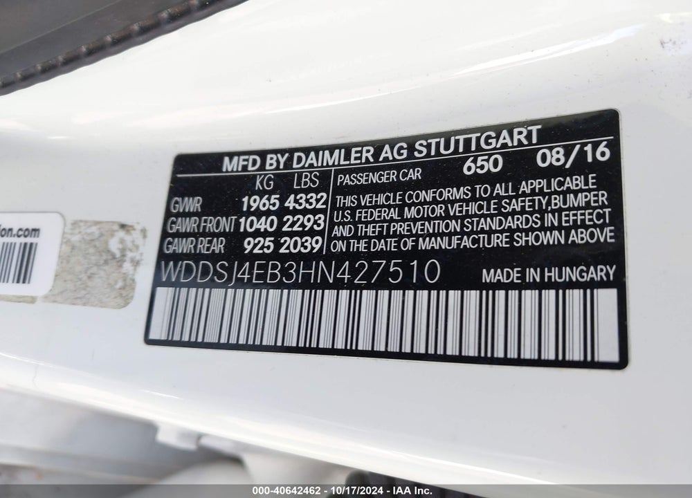 2017 MERCEDES-BENZ CLA 250 VIN: WDDSJ4EB3HN427510