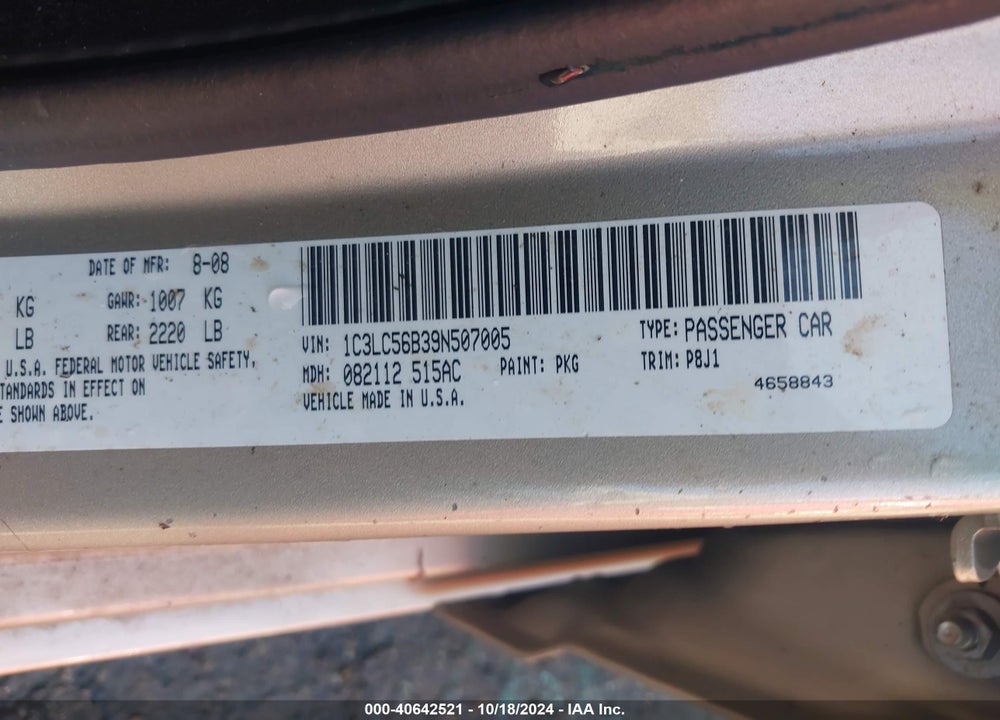 2009 CHRYSLER SEBRING TOURING VIN: 1C3LC56B39N507005