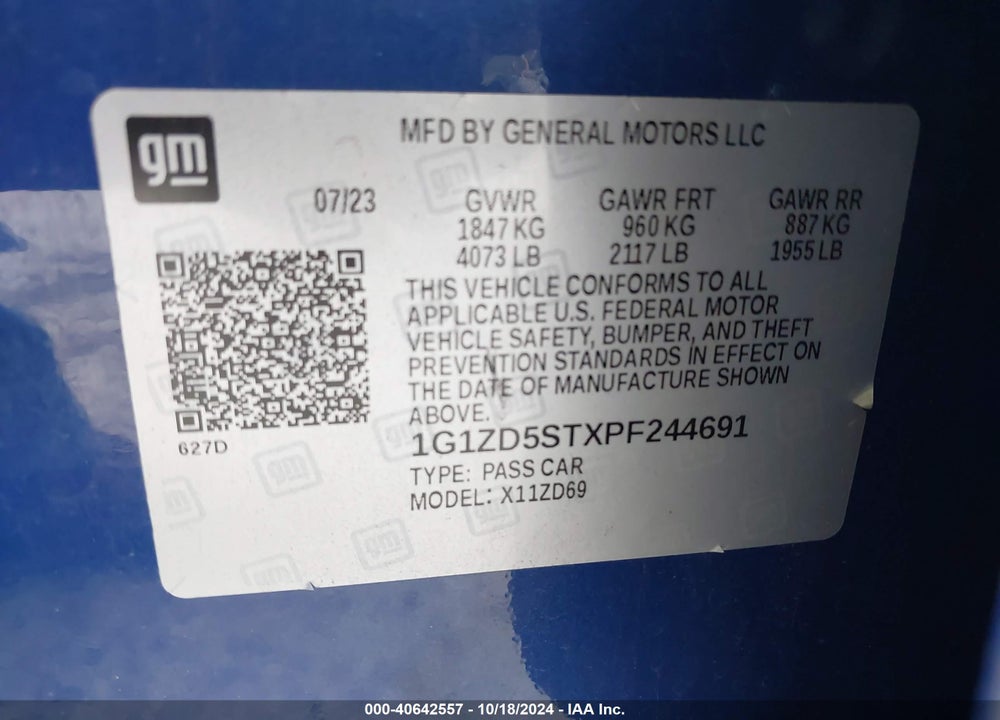 2023 CHEVROLET MALIBU FWD 1LT VIN: 1G1ZD5STXPF244691