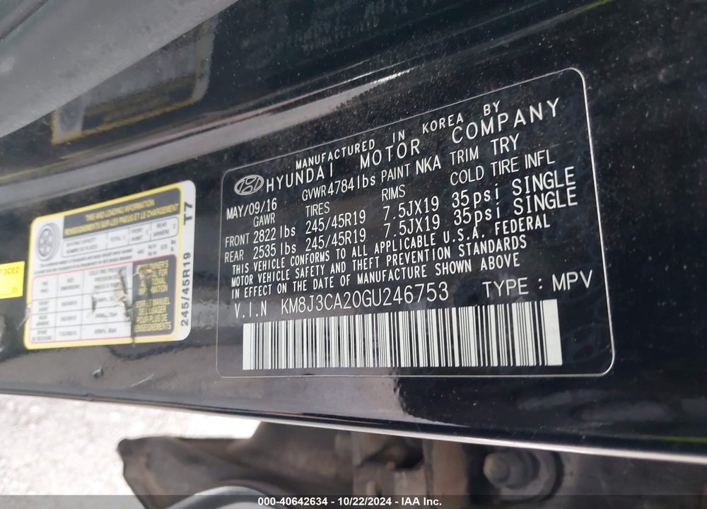 2016 HYUNDAI TUCSON LIMITED VIN: KM8J3CA20GU246753