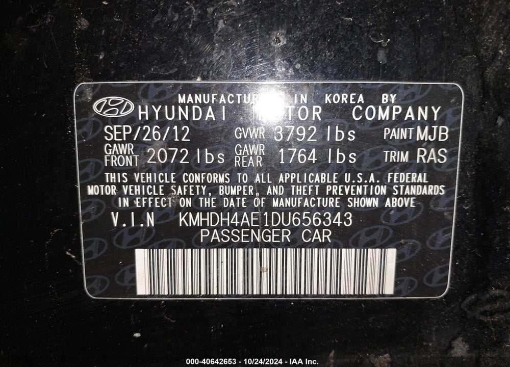 2013 HYUNDAI ELANTRA GLS VIN: KMHDH4AE1DU656343