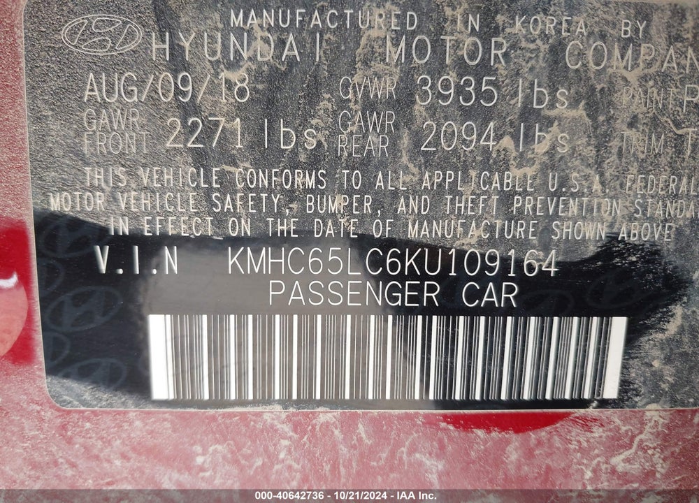 2019 HYUNDAI IONIQ HYBRID VIN: KMHC65LC6KU109164